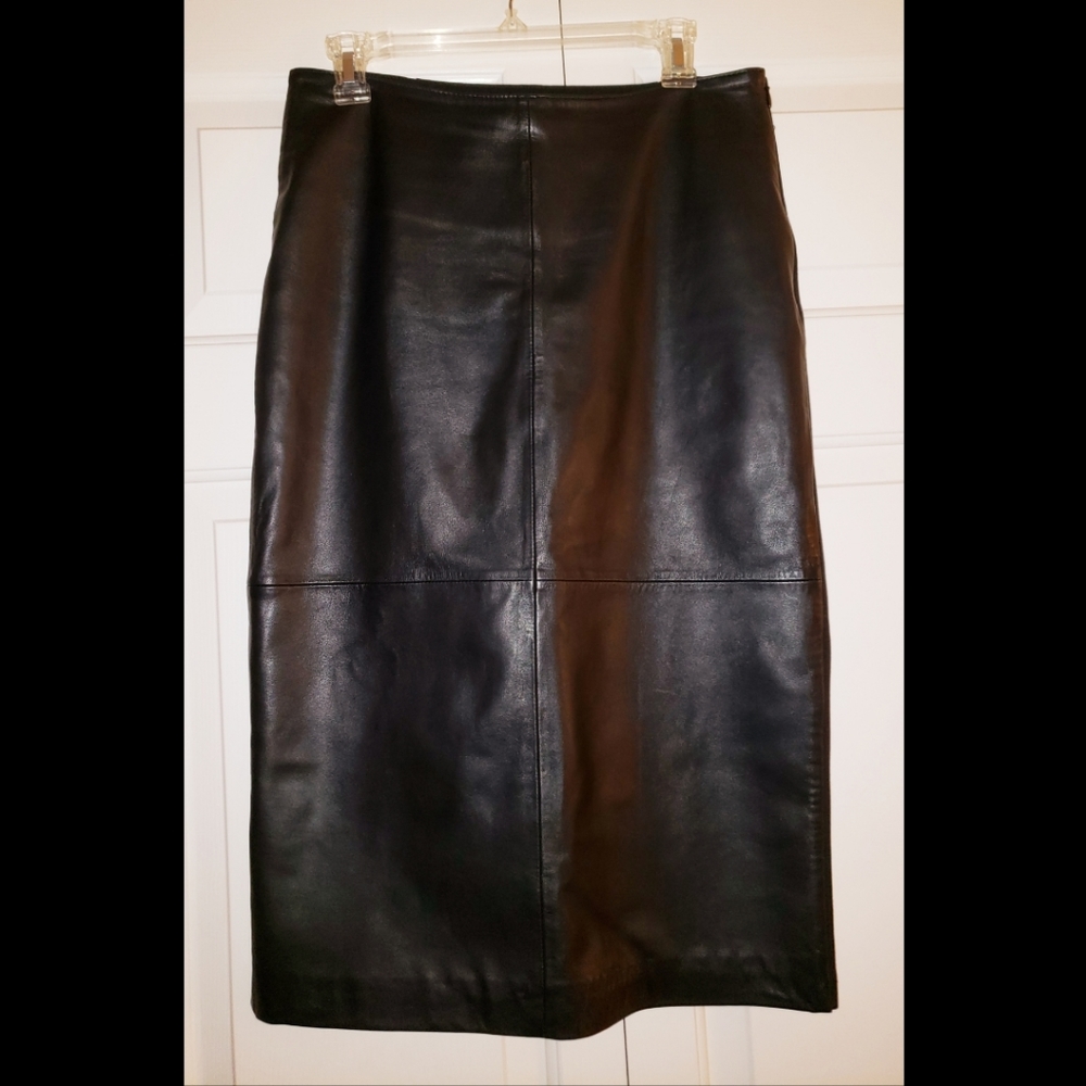 Genuine Leather Pencil Ponte Skirt